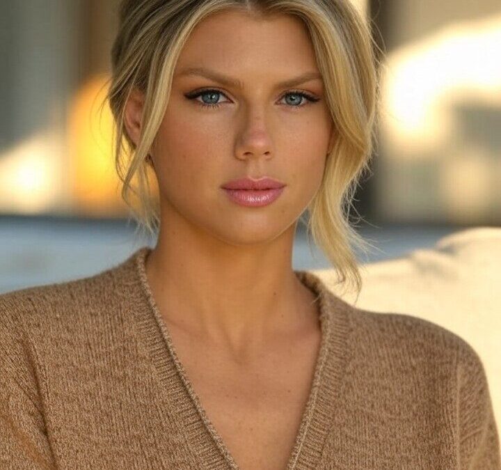 Charlotte McKinney corta una figura elegante con un cárdigan de lana marrón